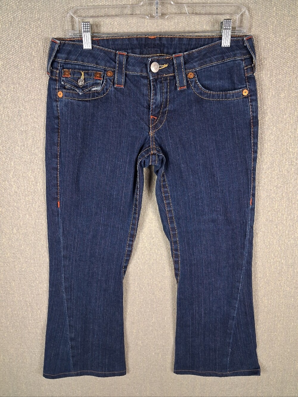 True Religion Joey Jeans Womens 28 Blue Capri Flared Denim Low Rise USA 5-Pocket